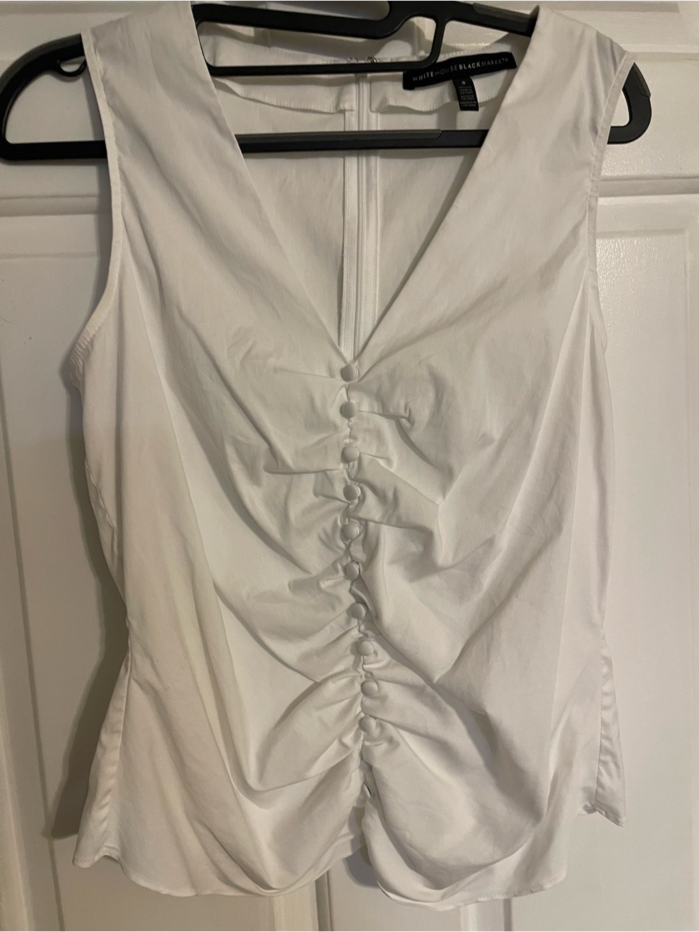 White House Black Market White Ruched Button-Front Sleeveless Top